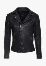 Load image into Gallery viewer, Men's Black Leather Moto Distressed Biker Jacket