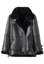 Load image into Gallery viewer, Women’s Black Leather Shearling Long Coat