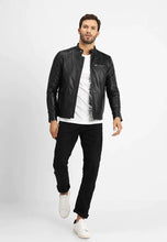 Load image into Gallery viewer, Men's Black Leather Crew Neck Jacket