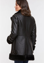 Load image into Gallery viewer, Women’s Black Leather Shearling Long Coat