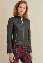 Load image into Gallery viewer, Women's Black Leather Biker Jacket