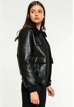 Load image into Gallery viewer, Women’s Black Leather Shearling Jacket