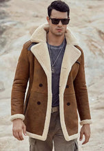 Load image into Gallery viewer, Men’s Camel Brown Leather Shearling Long Coat
