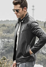 Load image into Gallery viewer, Men's Black Leather Crew Neck Jacket