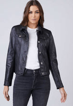 Load image into Gallery viewer, Women's Black Leather Trucker Jacket