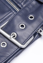 Load image into Gallery viewer, Women's Blue Leather Biker Jacket