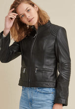 Load image into Gallery viewer, Women's Black Leather Biker Jacket
