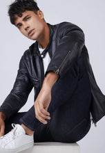 Load image into Gallery viewer, Men's Black Leather Jacket Crew Neck