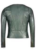 Load image into Gallery viewer, Women's Green Leather Biker Jacket