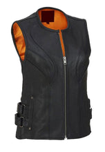 Load image into Gallery viewer, Women’s Black Leather Biker Vest