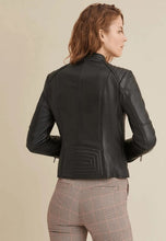 Load image into Gallery viewer, Women's Black Leather Biker Jacket