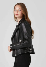Load image into Gallery viewer, Women’s Black Leather Biker Jacket