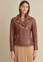 Load image into Gallery viewer, Women's Brown Leather Biker Jacket