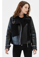 Load image into Gallery viewer, Women’s Black Leather Shearling Jacket