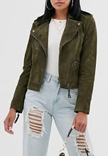 Load image into Gallery viewer, Women’s Green Suede Leather Biker Jacket