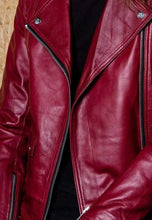 Load image into Gallery viewer, Women's Dark Red Leather Biker Jacket