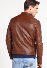 Load image into Gallery viewer, Men's Brown Leather Crew Neck Jacket