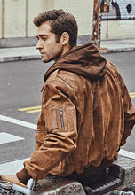 Load image into Gallery viewer, distressed leather bomber jacket