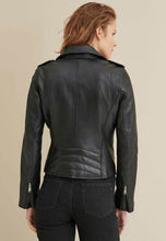 Load image into Gallery viewer, Women's Black Leather Biker Jacket