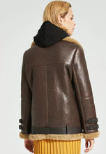 Load image into Gallery viewer, Women’s Dark Brown Leather Shearling Long Coat