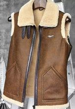 Load image into Gallery viewer, Men’s Camel Brown Leather Shearling Vest
