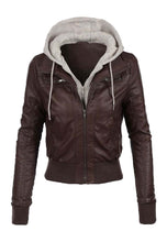 Load image into Gallery viewer, Women's Chocolate Brown Leather Bomber Jacket