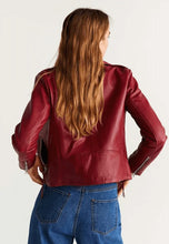 Load image into Gallery viewer, Women's Red Leather Biker Jacket
