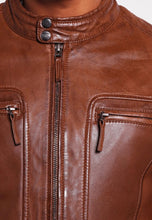Load image into Gallery viewer, Men's Brown Leather Crew Neck Jacket