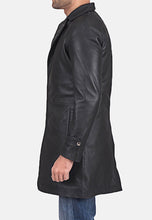 Load image into Gallery viewer, Men’s Black Leather Trench Coat
