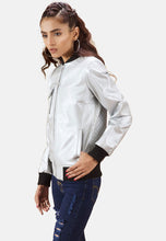 Load image into Gallery viewer, Women's White Leather Bomber Jacket