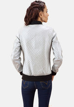 Load image into Gallery viewer, Women's White Leather Bomber Jacket