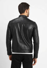 Load image into Gallery viewer, Men's Black Leather Crew Neck Jacket