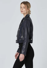Load image into Gallery viewer, Women's Blue Leather Biker Jacket