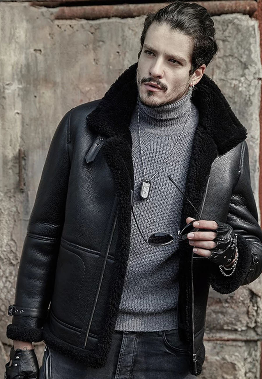 Collar Leather Aviator Jackets Mens Buckle Collar Lakeland Leather