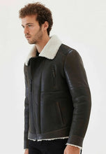 Load image into Gallery viewer, Mens Leather Jacket With Fur Collar