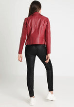 Load image into Gallery viewer, Women's Red Leather Biker Jacket