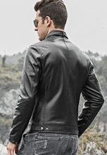 Load image into Gallery viewer, Men's Black Leather Crew Neck Jacket