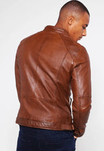 Load image into Gallery viewer, Men's Brown Leather Crew Neck Jacket