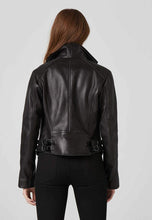 Load image into Gallery viewer, women leather biker jacket