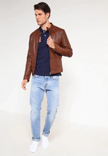 Load image into Gallery viewer, Men's Brown Leather Crew Neck Jacket