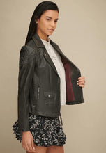 Load image into Gallery viewer, Women's Black Leather Biker Jacket