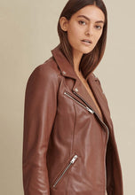 Load image into Gallery viewer, Women's Brown Leather Biker Jacket