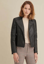 Load image into Gallery viewer, Women's Black Leather Biker Jacket