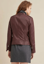 Load image into Gallery viewer, Women’s Maroon Leather Biker Jacket