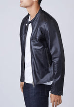 Load image into Gallery viewer, Men's Black Leather Jacket Crew Neck