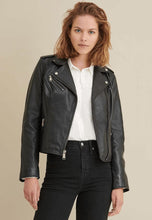 Load image into Gallery viewer, Women's Black Leather Biker Jacket