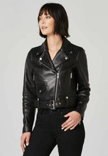 Load image into Gallery viewer, Women's Black Leather Biker Jacket