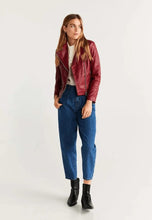 Load image into Gallery viewer, Women's Red Leather Biker Jacket