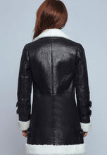 Load image into Gallery viewer, Women’s Black Leather White Shearling Long Coat