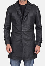 Load image into Gallery viewer, Men’s Black Leather Trench Coat